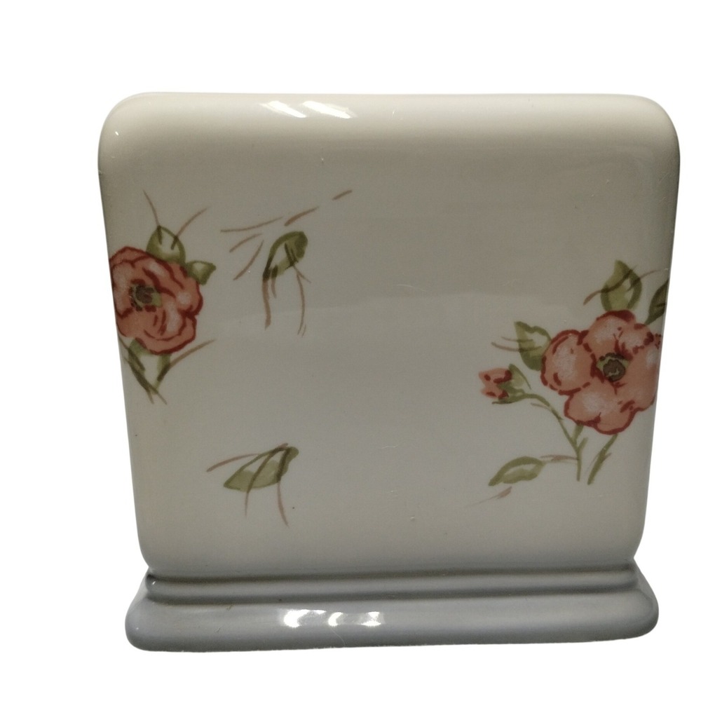 Vintage Floral Ceramic Tissue Box Cover Cottage Farmhouse Bathroom Decor Springs